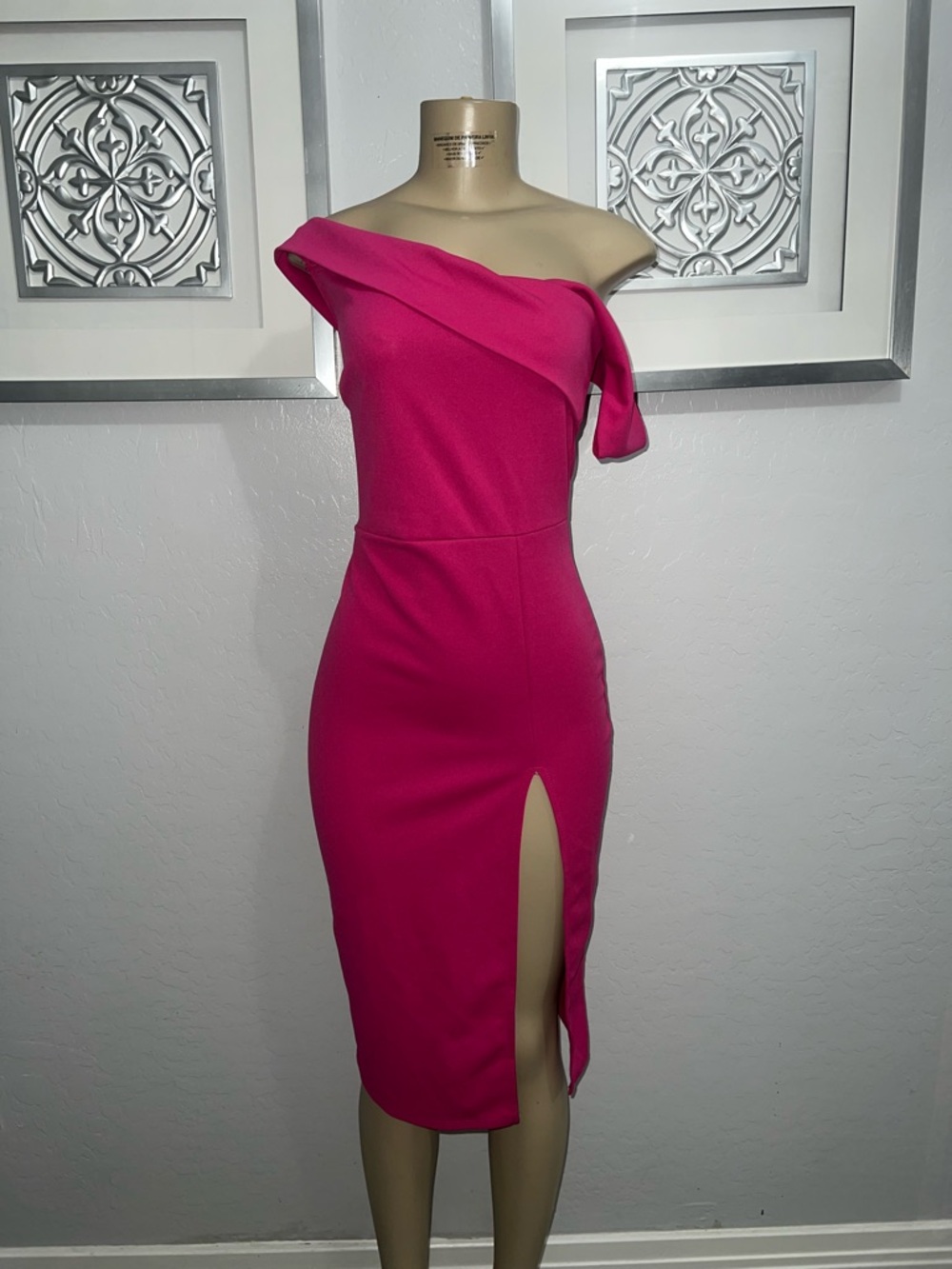 Fashion Nova One-Shoulder Hot Pink Bodycon Dress